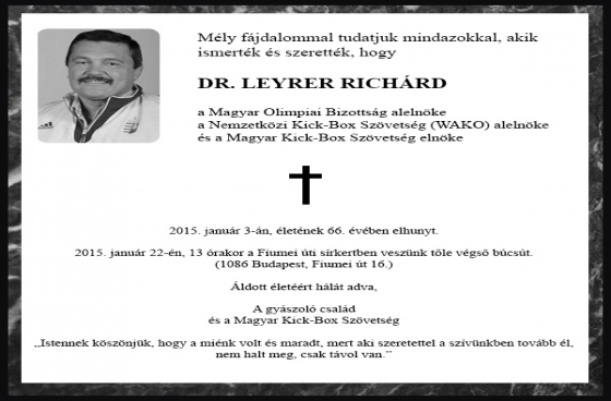 Elhunyt dr. Leyrer Richárd (1949-2015)